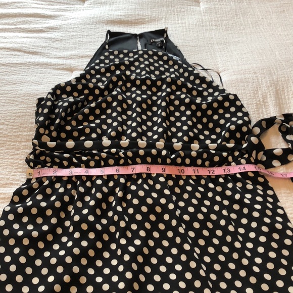Express Black & White Polka Dot Cocktail Dress with Asymmetrical Ruffled Hemline - Picture 6 of 12